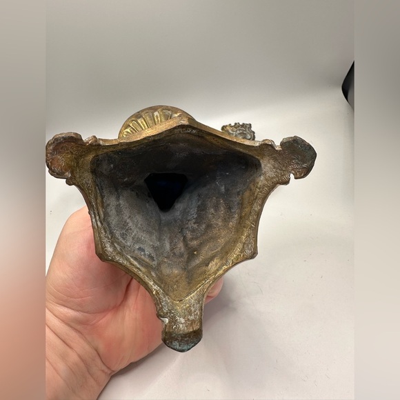 Altar Brass Jesus Christ Crucifix Cross Candle Holder Holy Water Dish Catholic - Picture 4 of 4